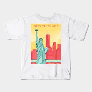 Vintage Nyc New York City Manhattan and Statue of liberty Usa city Kids T-Shirt